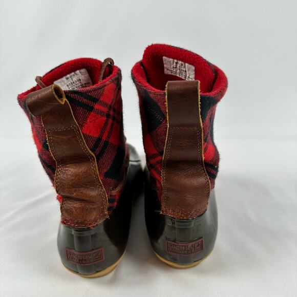 Sperry Top Sider Red and Black Buffalo Plaid Rubber Duck Boots Womens Size 7 - Picture 7 of 13